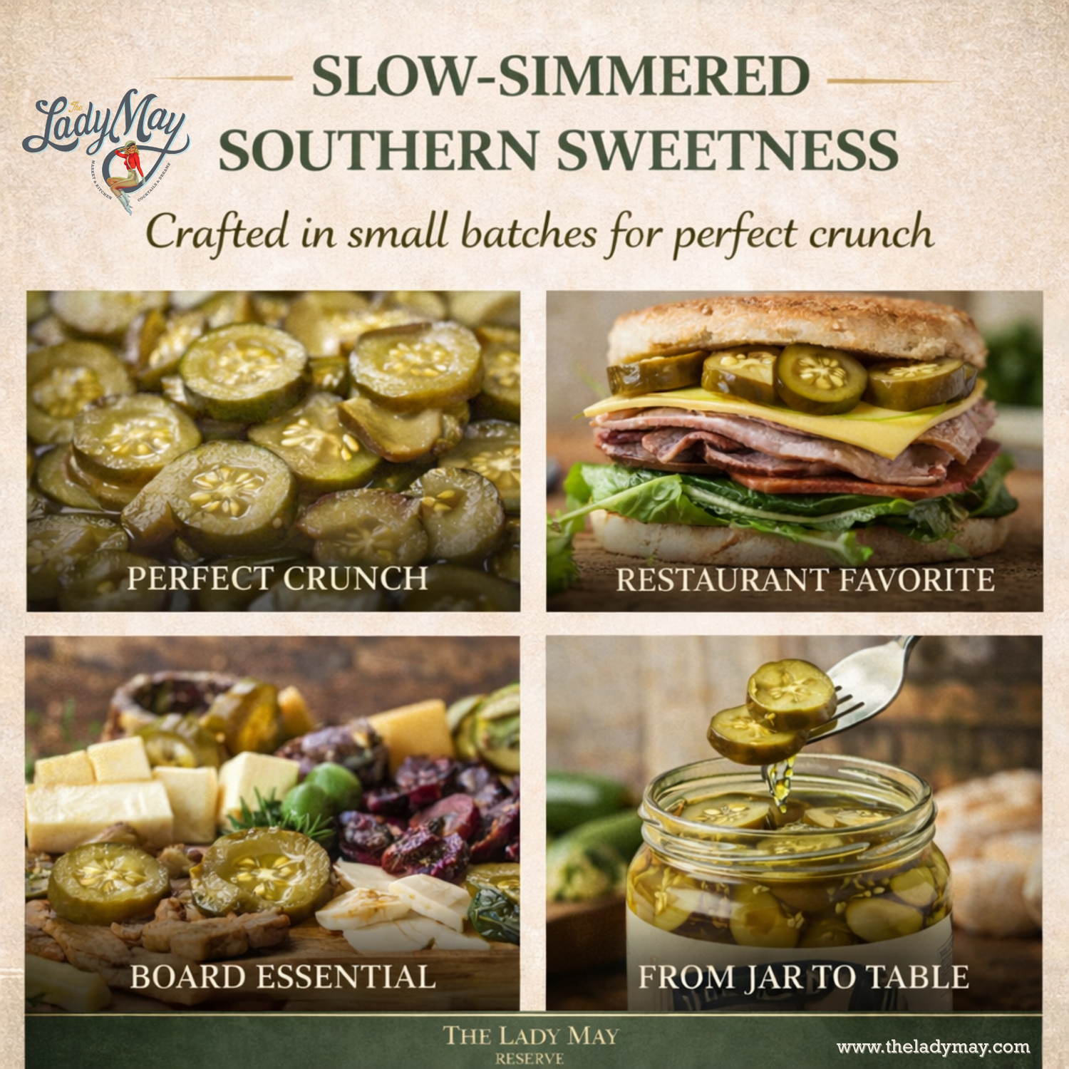 Lady May’s Bread &amp; Butter Sweet Pickles – 2 Pack (24oz Jars) – Small Batch Southern Style Sweet &amp; Tangy Kirby Cucumber Slices – Restaurant Recipe, Crisp &amp; Crunchy – Organic Ingredients by The Lady May