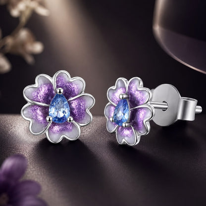 925 Sterling Silver Earrings with Pavé CZ and Enamel Process, 0.8cm, White Gold Plated for Women  DestGlow