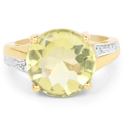 14K Yellow Gold Plated 9.26 Carat Genuine Lemon Topaz Buff Top and White Diamond Brass Ring by Bids.com