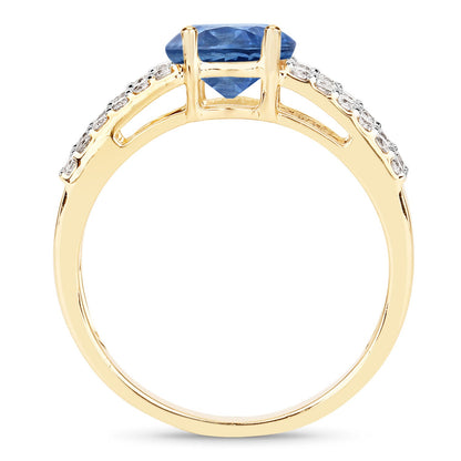 1.29 Carat Genuine Blue Sapphire and White Diamond 14K Yellow Gold Ring by Bids.com