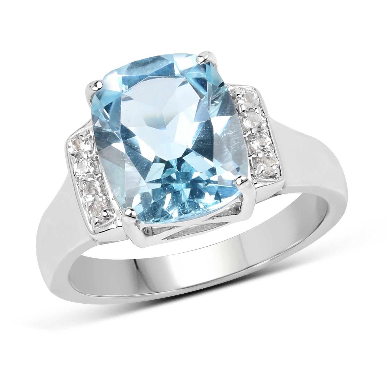 4.28 Carat Genuine Blue Topaz and White Topaz .925 Sterling Silver Ring by Bids.com