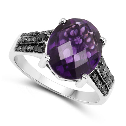 3.96 Carat Genuine Amethyst &amp; Black Diamond .925 Sterling Silver Ring by Bids.com
