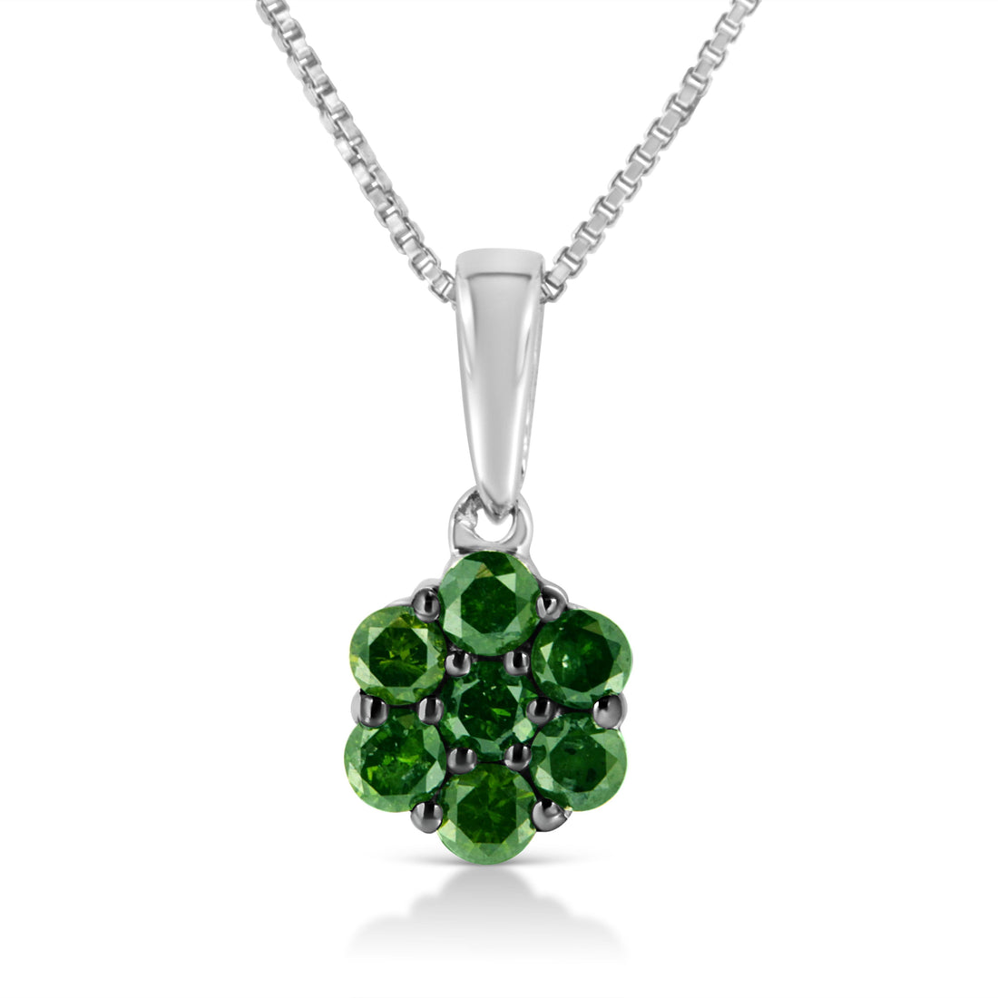 .925 Sterling Silver 1/2 Cttw Prong Set Treated Green Diamond Floral Cluster 18" Pendant Necklace (Green Color, I1-I2 Clarity) by Bids.com