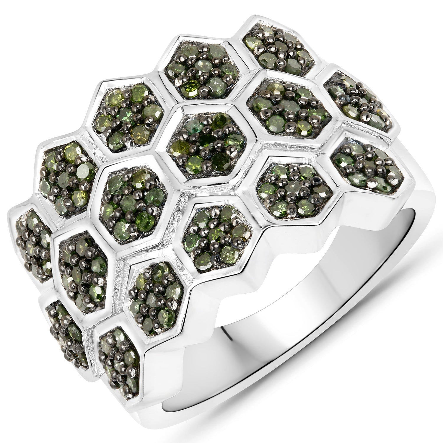 0.75 Carat Genuine Green Diamond .925 Sterling Silver Ring by Bids.com