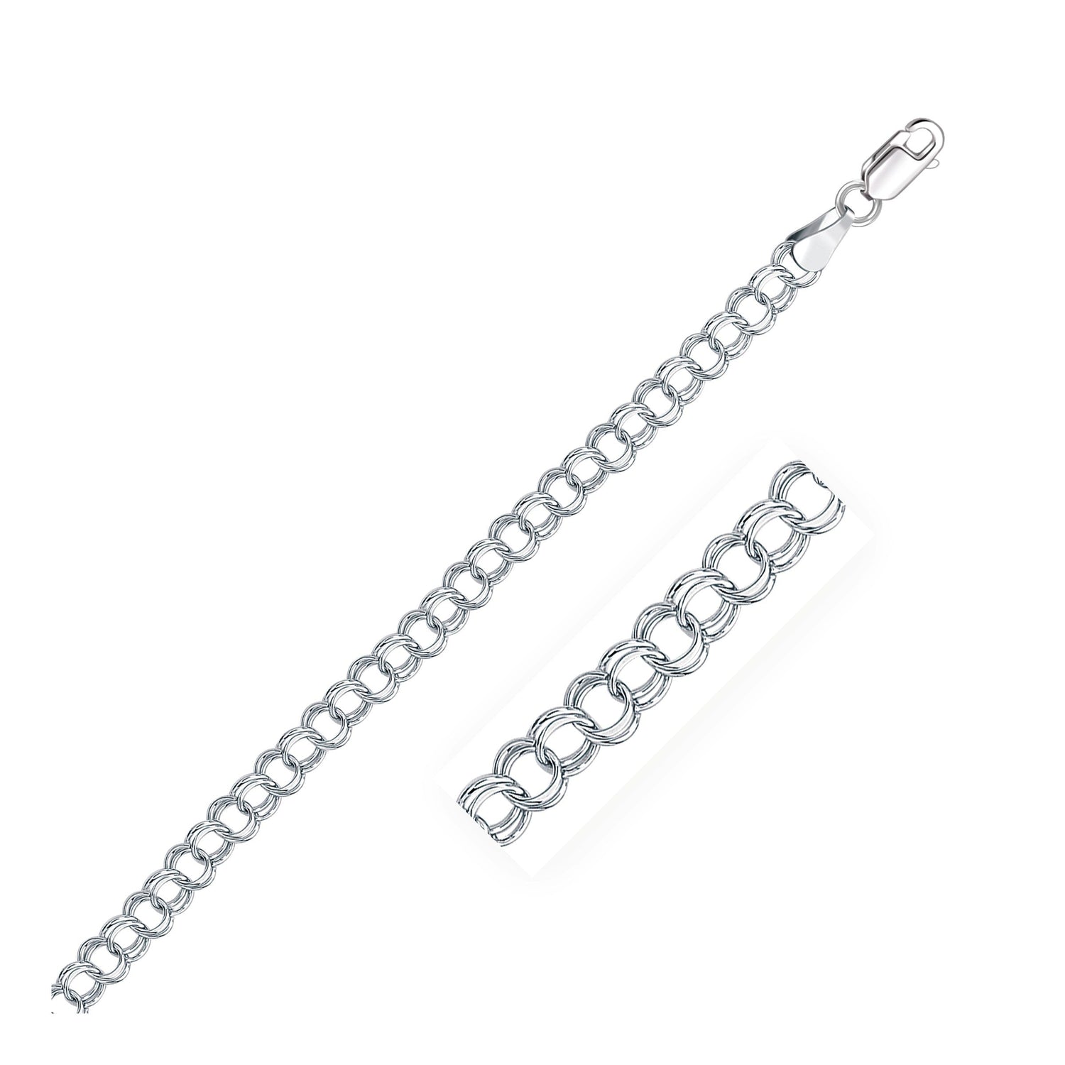 5.0 mm 14k White Gold Solid Double Link Charm Bracelet  DestGlow