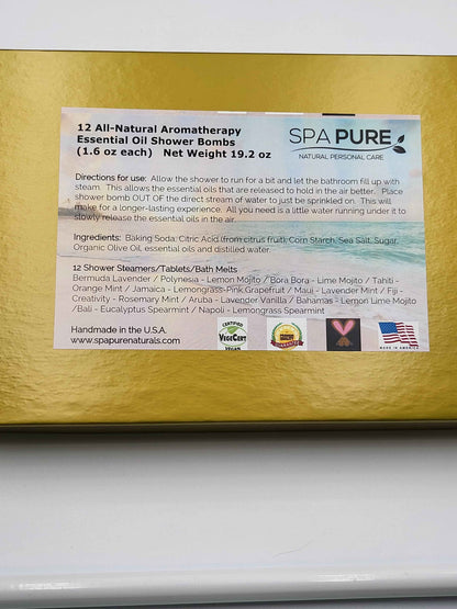 Destination Shower Steamers Gift Set with 12 Aromatherapy Shower Bombs - 100% Essential Oil Blends - fun - summery scents