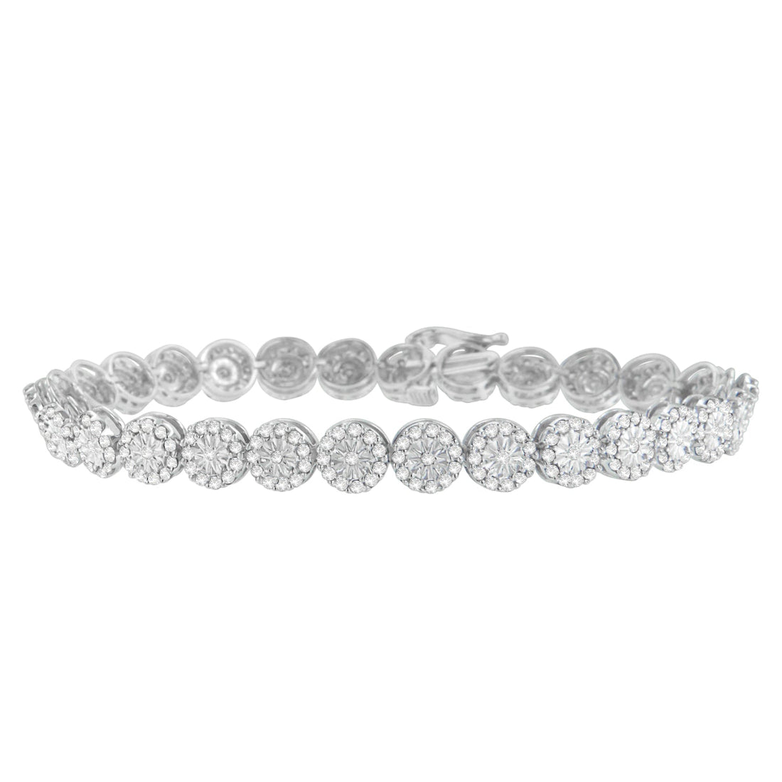 14K White Gold 2.00 Cttw Diamond Halo Link Tennis Bracelet (H-I Color, I1-I2 Clarity) - 7" Inches by Bids.com