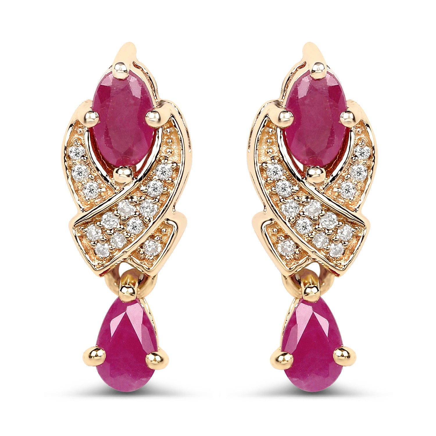 1.12 Carat Genuine Ruby and White Diamond 14K Yellow Gold Earrings by Bids.com