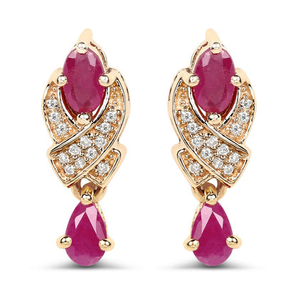 1.12 Carat Genuine Ruby and White Diamond 14K Yellow Gold Earrings by Bids.com