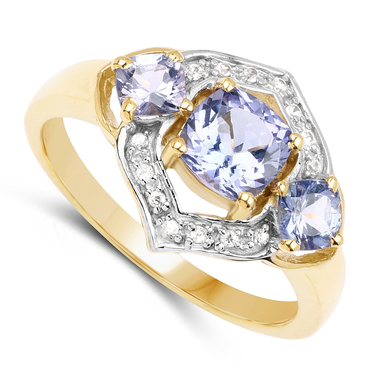 14K Yellow Gold Plated 1.58 Carat Genuine Tanzanite and White Topaz .925 Sterling Silver Ring by Bids.com
