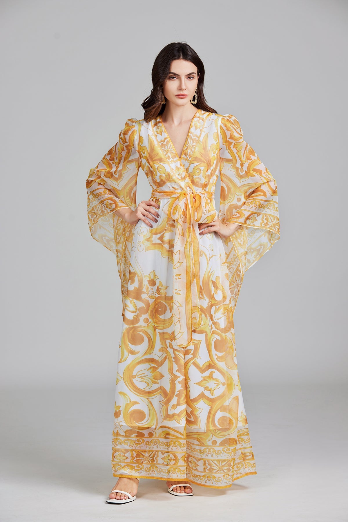 Women Spring And Autumn Belt Printed Long Dress by Ragazza