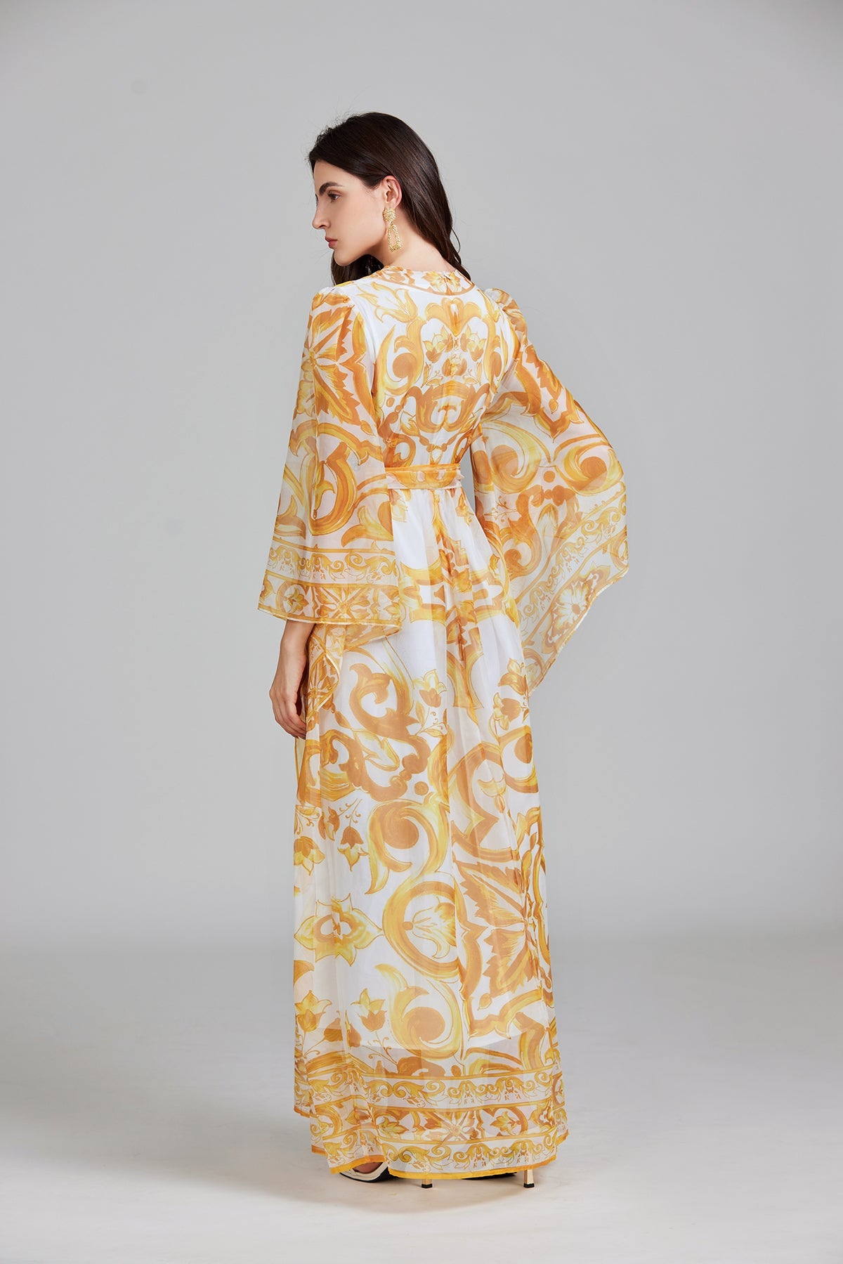 Women Spring And Autumn Belt Printed Long Dress by Ragazza