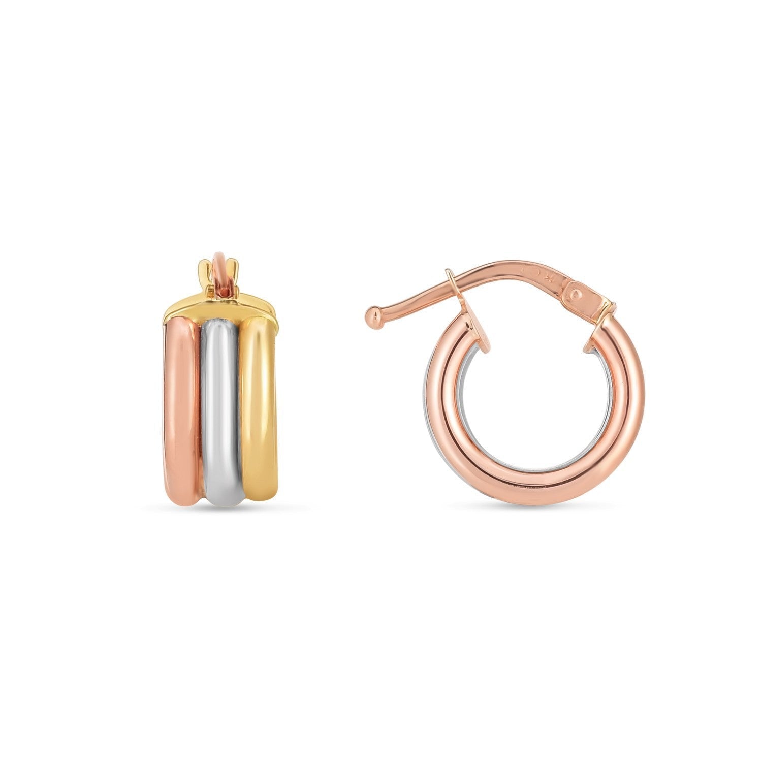 14k Tri Color Gold Trilogy Hoops  DestGlow