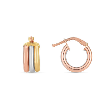 14k Tri Color Gold Trilogy Hoops  DestGlow