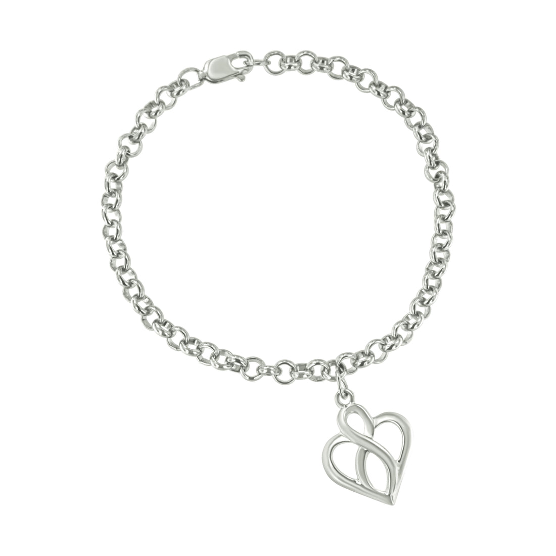 .925 Sterling Silver Open Heart with Center Vertical Infinity Chain Charm Bracelet - Size 7" by Bids.com