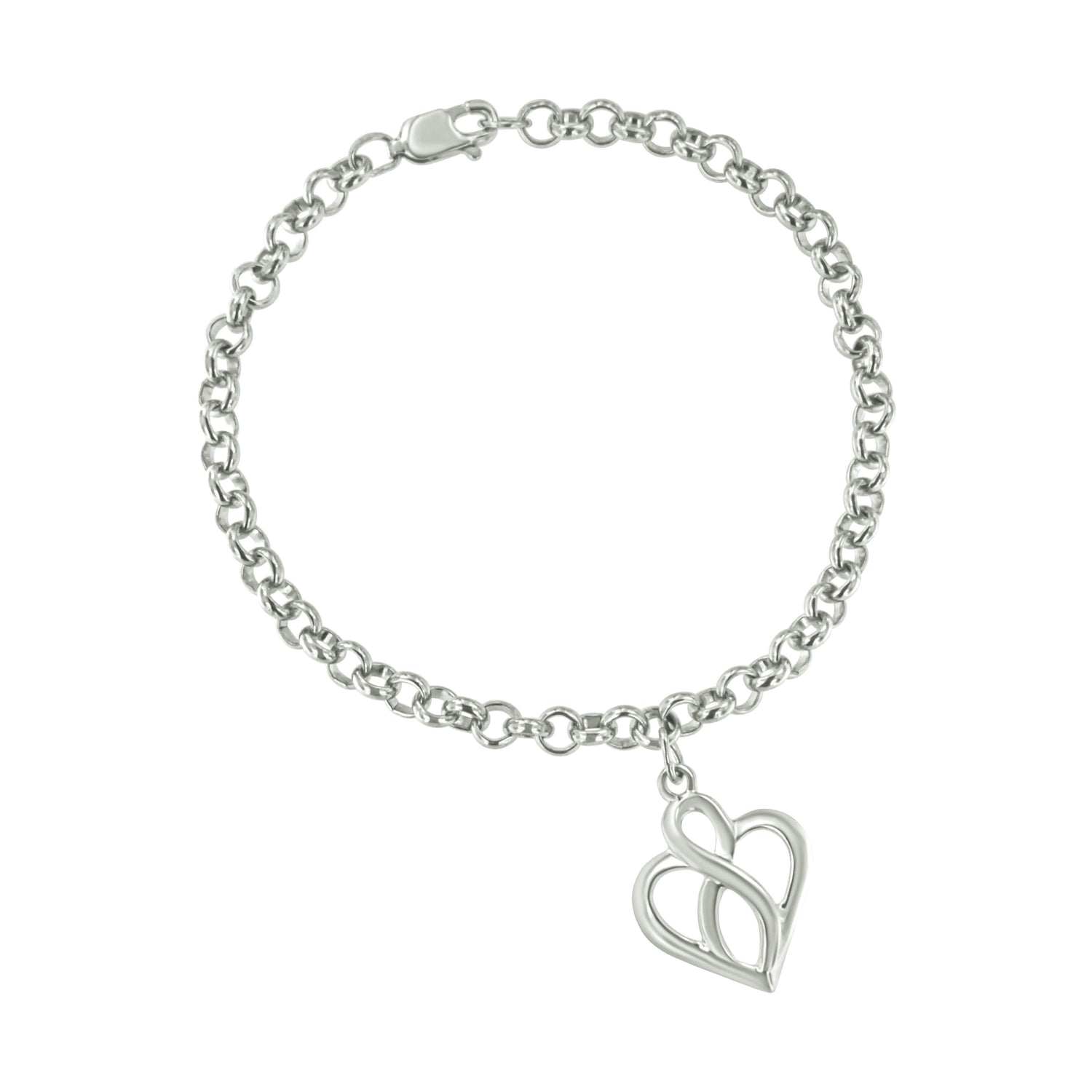 .925 Sterling Silver Open Heart with Center Vertical Infinity Chain Charm Bracelet - Size 7" by Bids.com