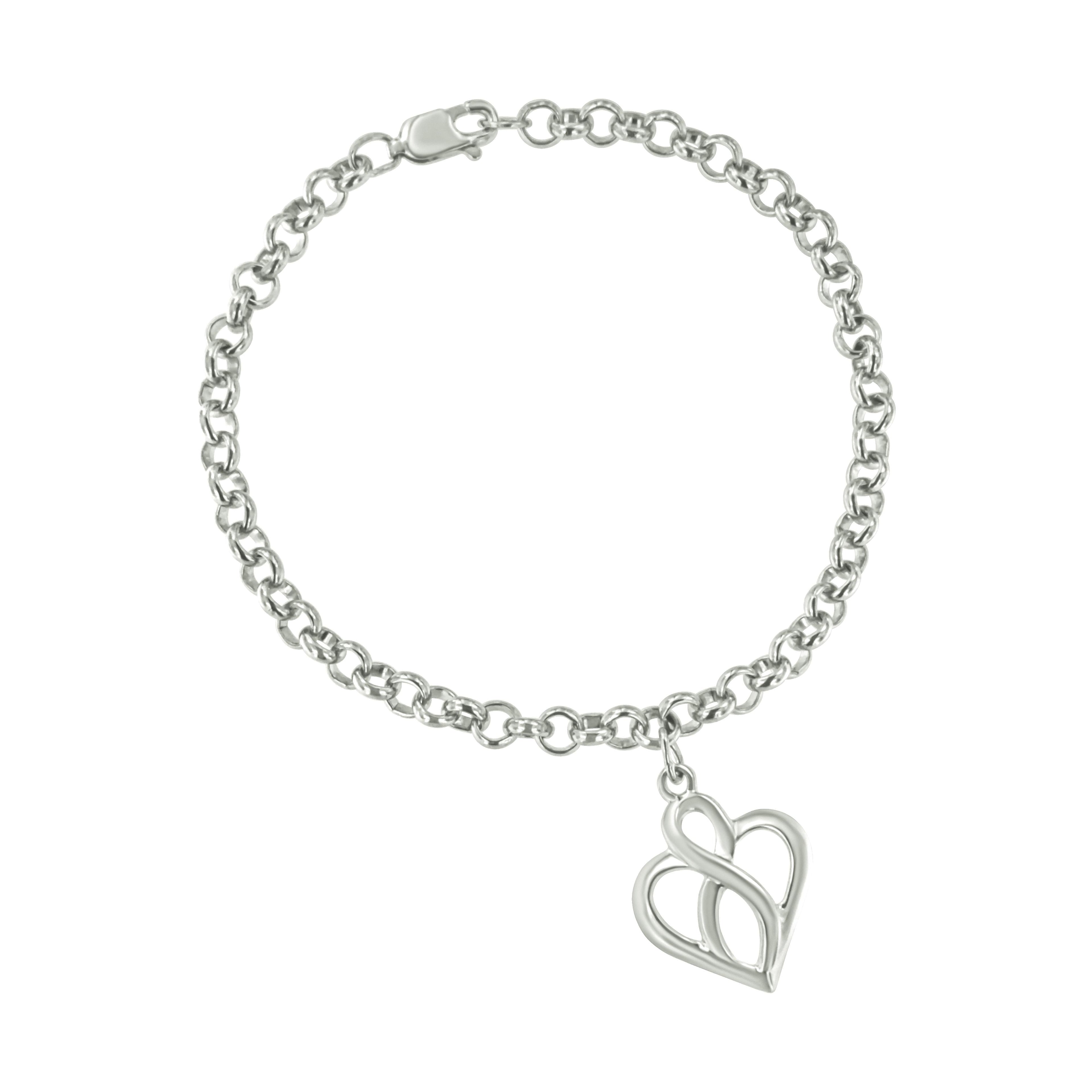 .925 Sterling Silver Open Heart with Center Vertical Infinity Chain Charm Bracelet - Size 7" by Bids.com