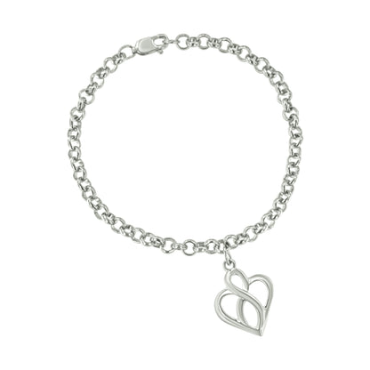 .925 Sterling Silver Open Heart with Center Vertical Infinity Chain Charm Bracelet - Size 7" by Bids.com