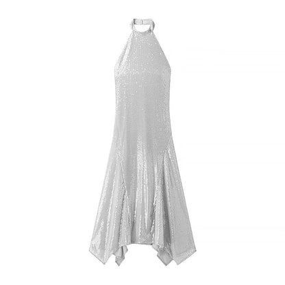 Autumn Winter Elegant Slim Hanging Collar Sequined Dress by Ragazza