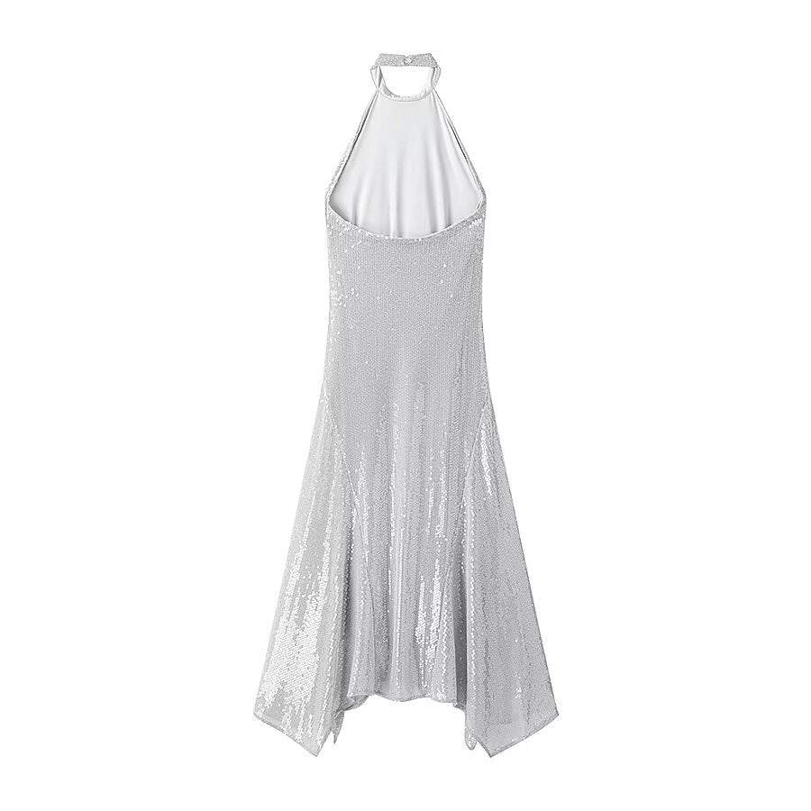 Autumn Winter Elegant Slim Hanging Collar Sequined Dress by Ragazza