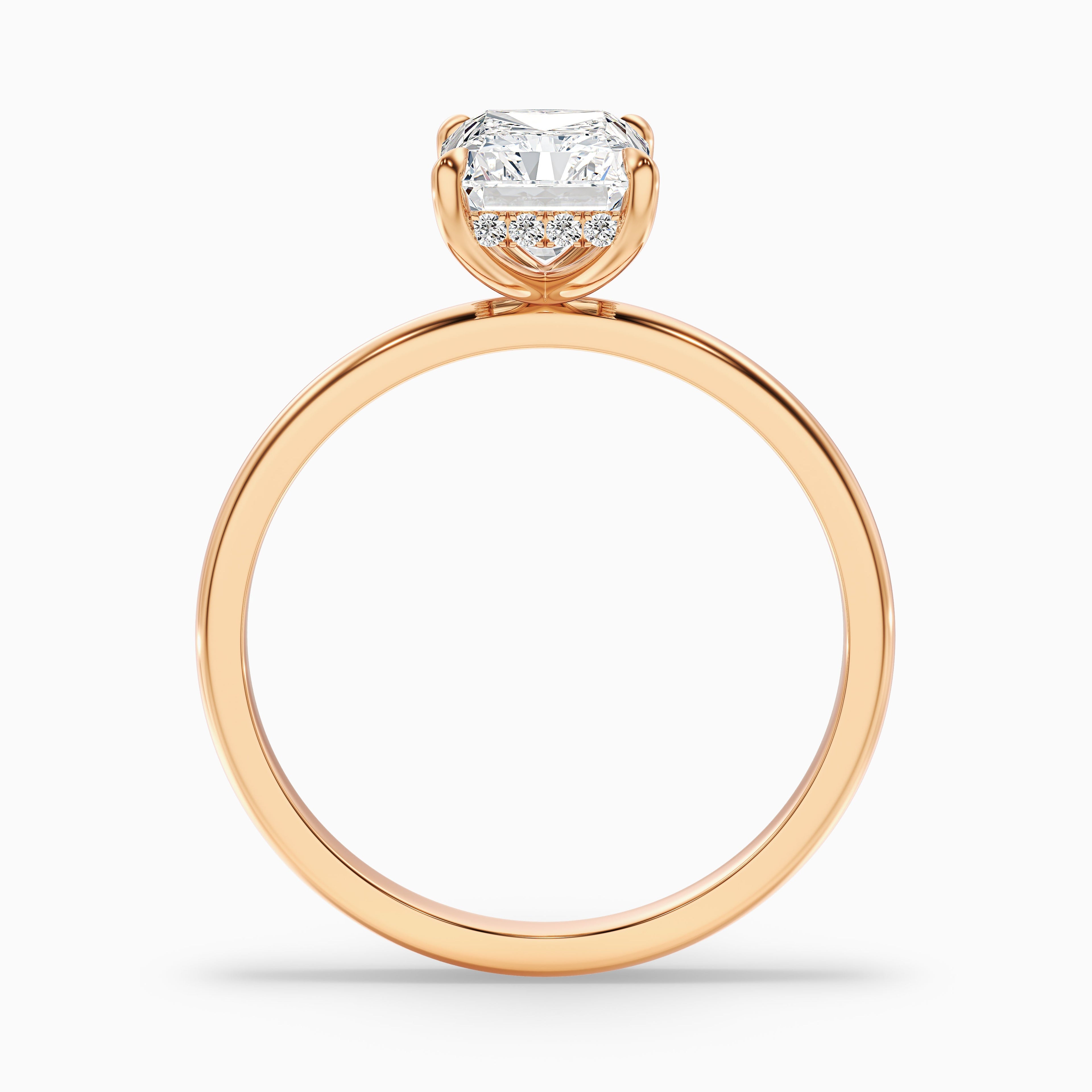 Cathy 1.5 Carat Radiant Cut Hidden Halo Moissanite Engagement Ring in 18k Rose Gold  DestGlow