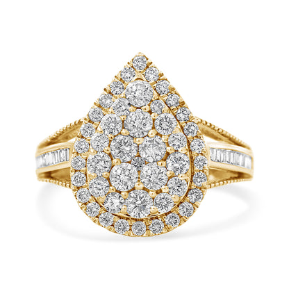 10K Yellow Gold Plated .925 Sterling Silver 1 1/2 Cttw Round-Cut Diamond Cocktail Ring (I-J Color, I1-I2 Clarity) - Size 7  DestGlow