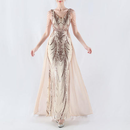 Dress Positioning Floral Sequin with Cloak Craft Beading High-End Evening Dress Annual Meeting Owner by Ragazza
