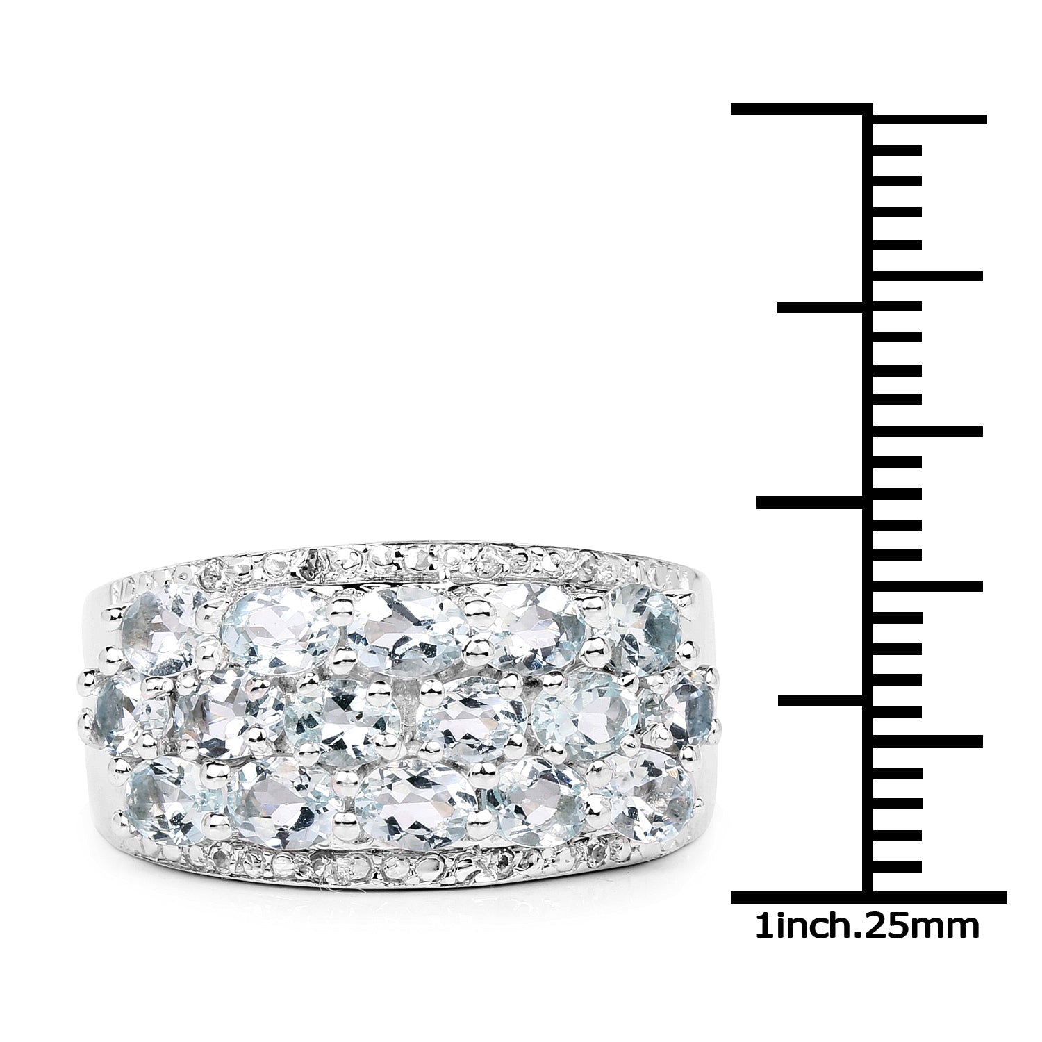 2.44 Carat Genuine Aquamarine &amp; White Topaz .925 Sterling Silver Ring  DestGlow