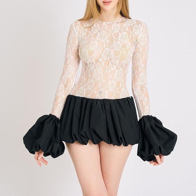 Autumn Dress Slim Lace Stitching Petti dress for Women Puffy dress by Ragazza
