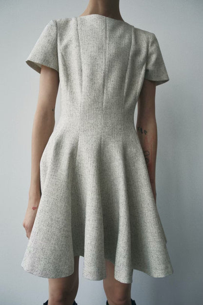 Women French Wave Wide Swing round Neck Short Sleeve Dress by Ragazza