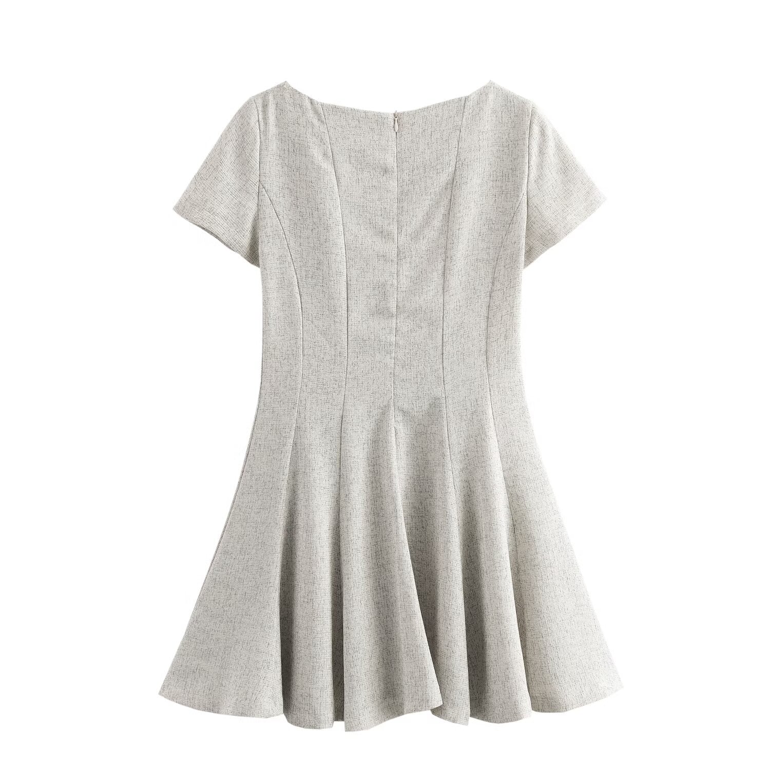 Women French Wave Wide Swing round Neck Short Sleeve Dress by Ragazza