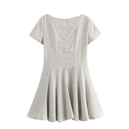 Women French Wave Wide Swing round Neck Short Sleeve Dress by Ragazza