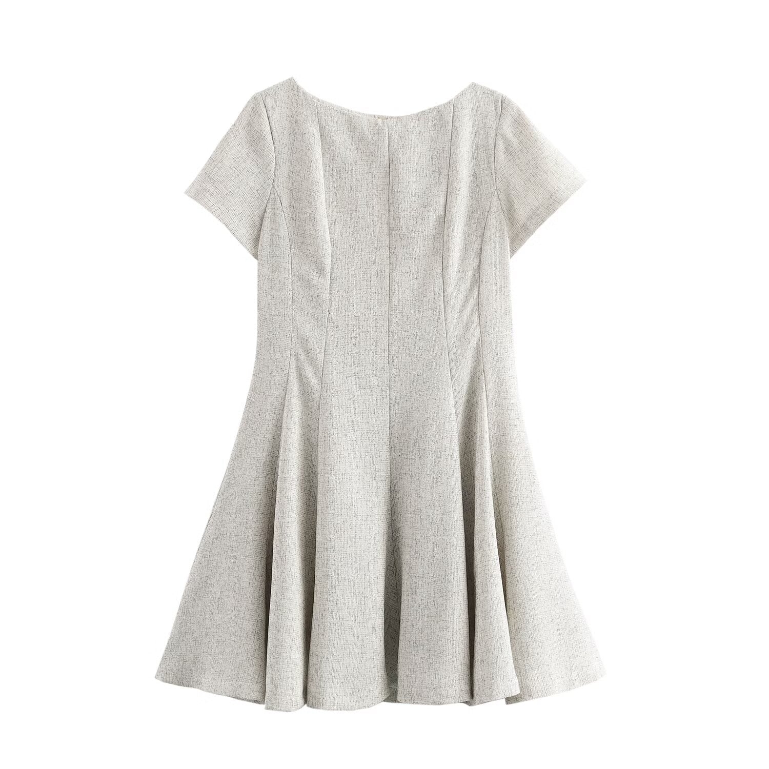 Women French Wave Wide Swing round Neck Short Sleeve Dress by Ragazza