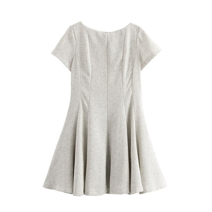 Women French Wave Wide Swing round Neck Short Sleeve Dress by Ragazza