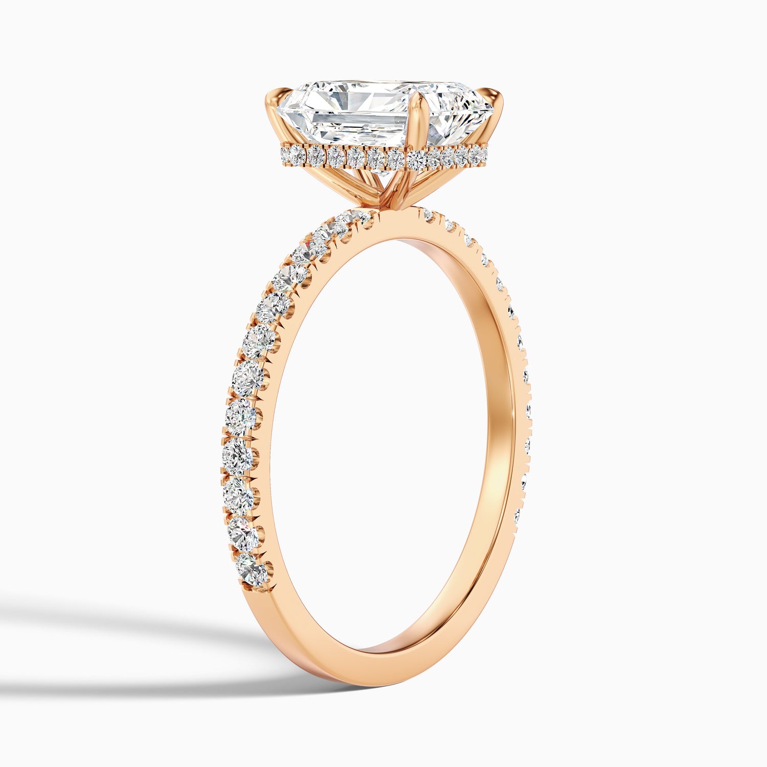 Darcy 3 Carat Radiant Cut Hidden Halo Moissanite Engagement Ring in 18k Rose Gold