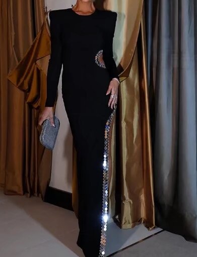 Winter Women Clothing Simple Sexy Cutout Slit Slim Fit Maxi Dress by Ragazza
