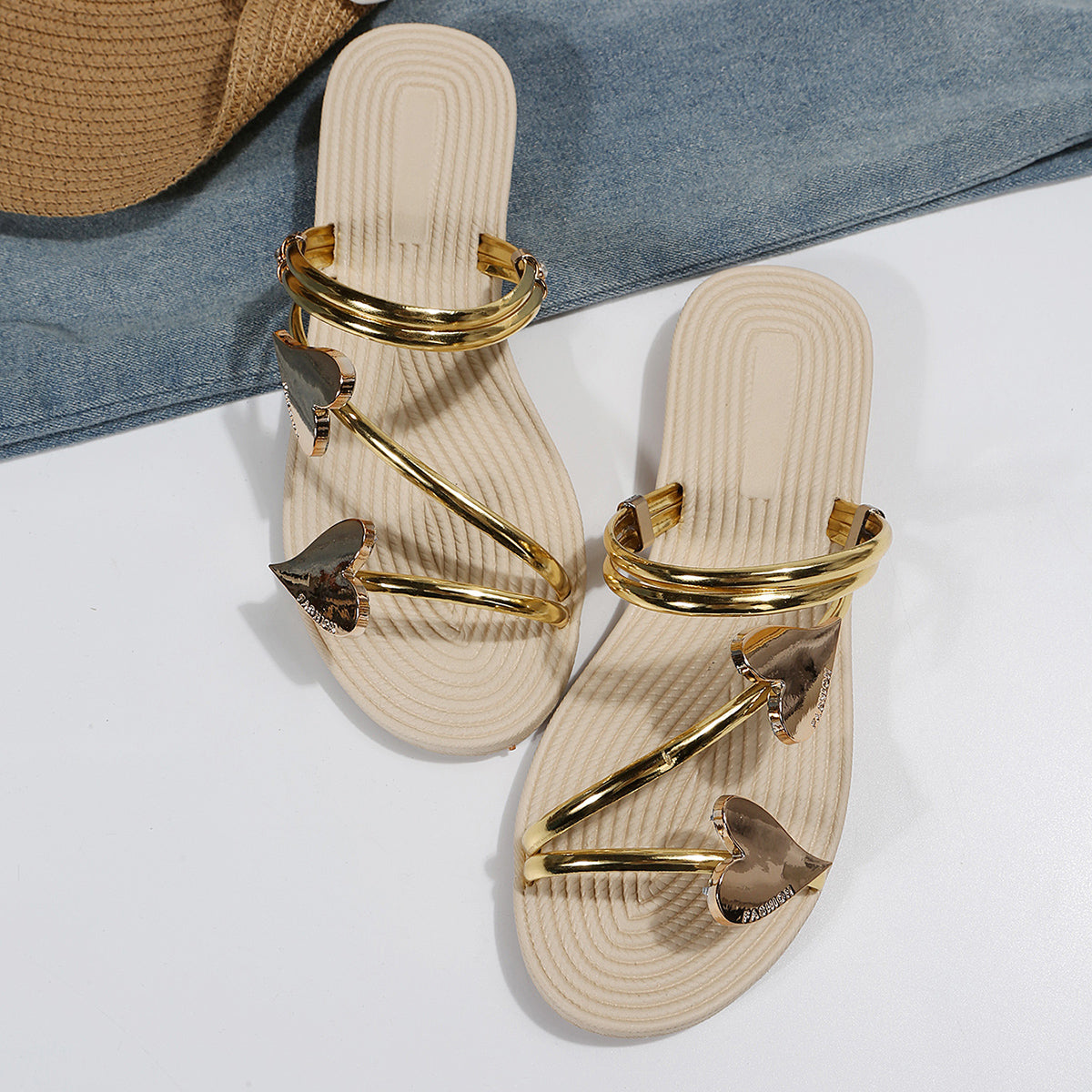 Women Sandals Open Toe Non Slip Sandals Outer Wear Mini Heart Shaped Flat Sandals Slides  DestGlow