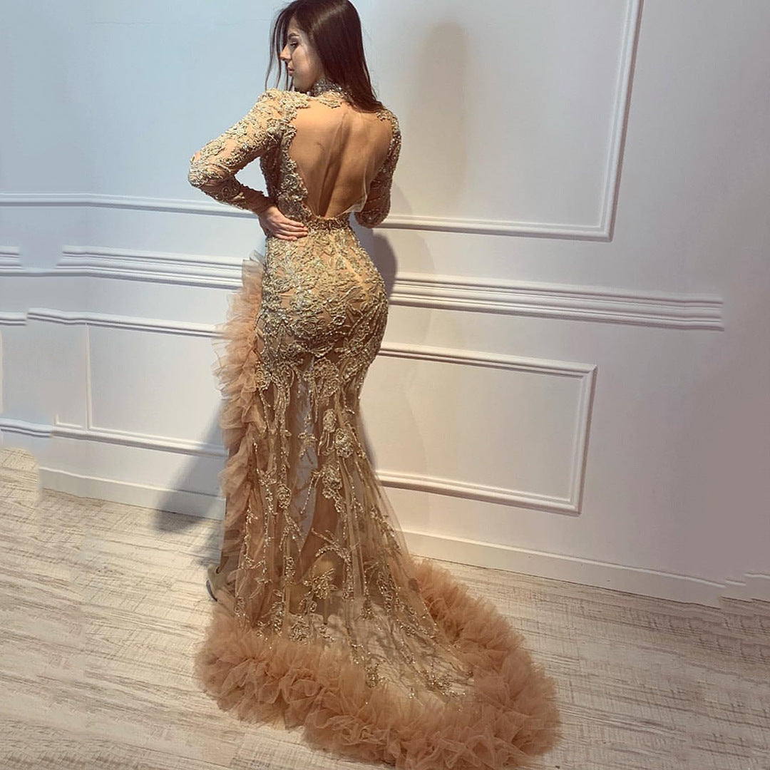 Women Dress Sexy Cocktail Elegant Mesh Long Fish Tail Evening Dress Women by Ragazza