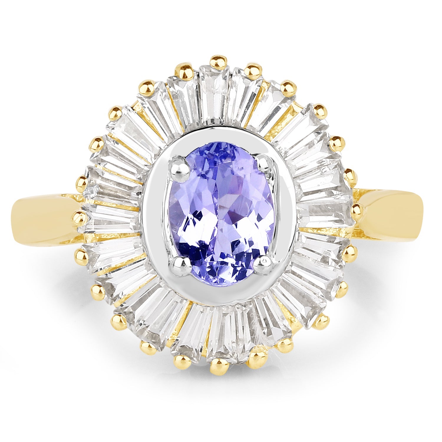 14K Yellow Gold Plated 2.16 Carat Genuine Tanzanite &amp; White Topaz .925 Sterling Silver Ring by Bids.com