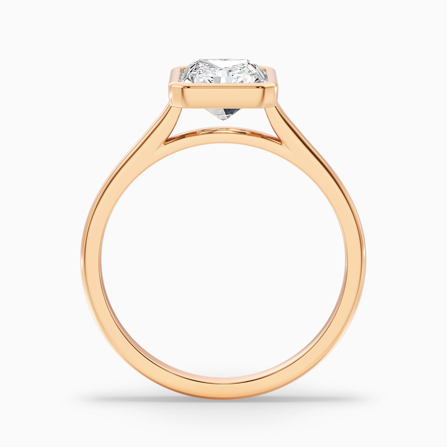 Emery 2 Carat Radiant Cut Bezel Set Solitaire Moissanite Engagement Ring in 10k Rose Gold