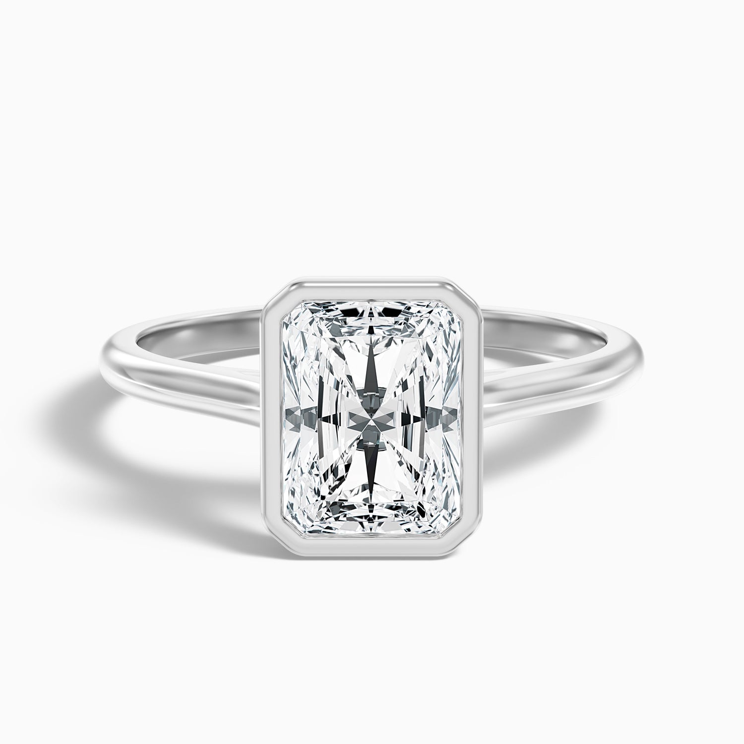 Emery 5 Carat Radiant Cut Bezel Set Solitaire Moissanite Engagement Ring in 10k Rose Gold