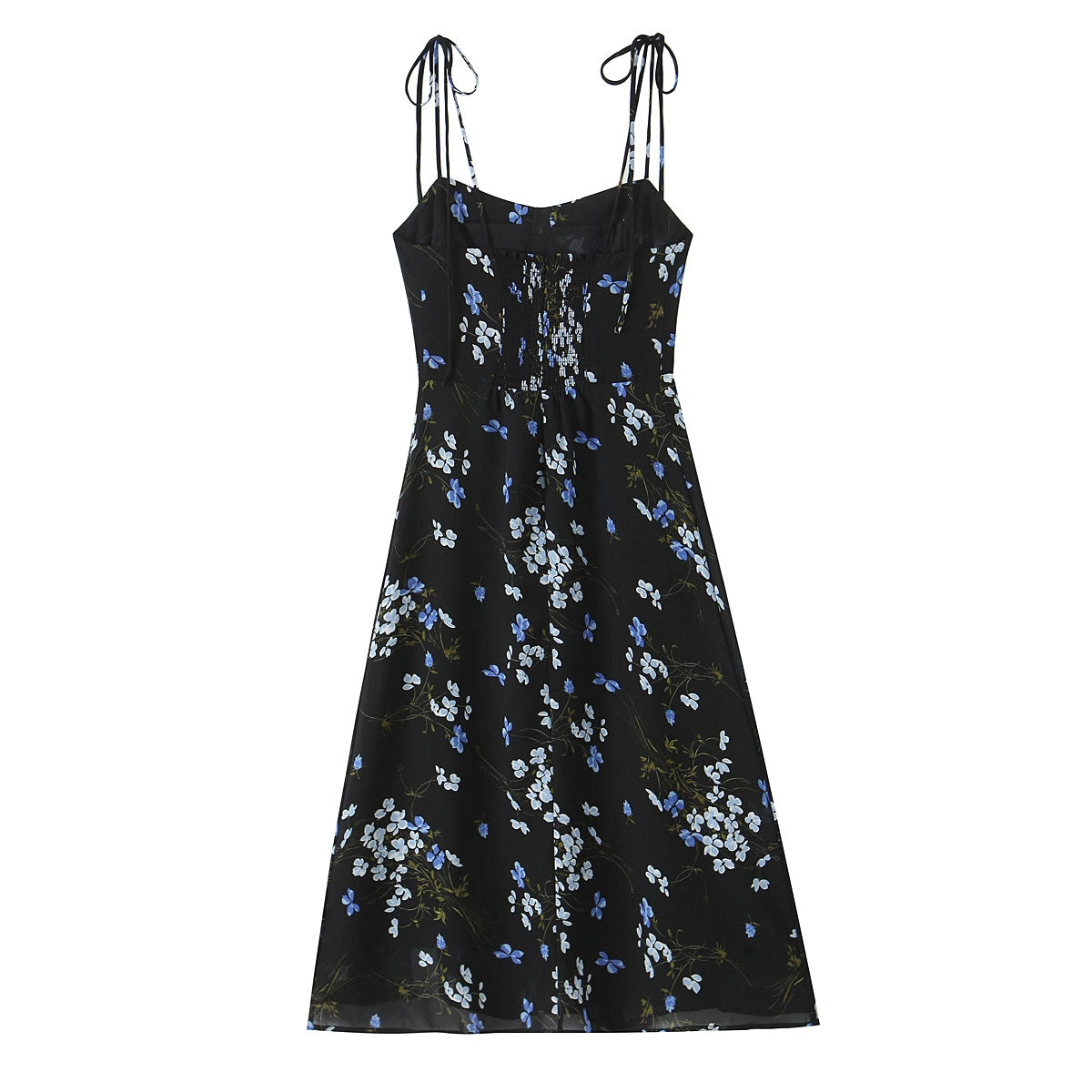 Spring French Vintage Floral Printed High Waist Sexy Side Split Hem Sling Dress by Ragazza