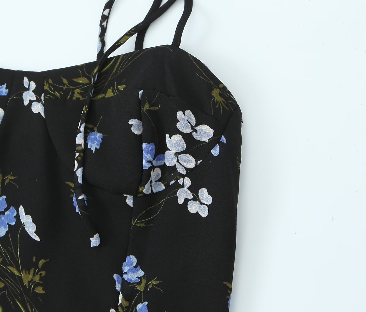 Spring French Vintage Floral Printed High Waist Sexy Side Split Hem Sling Dress by Ragazza