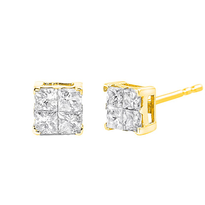 10K Yellow Gold Plated .925 Sterling Silver 1.0 Cttw Princess-Cut Diamond Composite Multi Stone Stud Earrings (J-K Color, SI2-I1 Clarity) by Bids.com