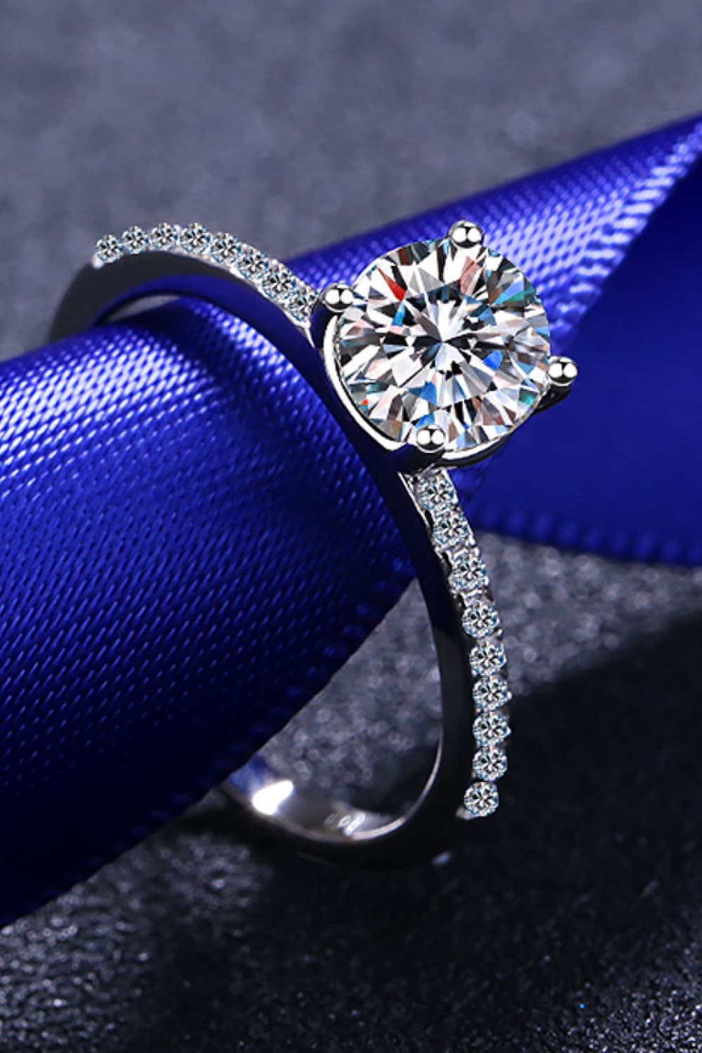 1 Carat Brilliant Round Cut Sparkala™ Rhodium-Plated Side Stone Ring by Sparkala