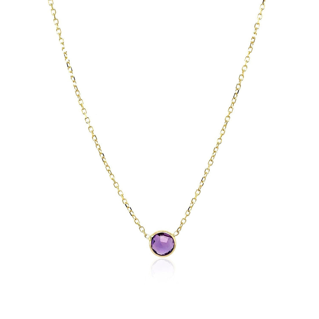 14k Yellow Gold 17 inch Necklace with Round Amethyst  DestGlow