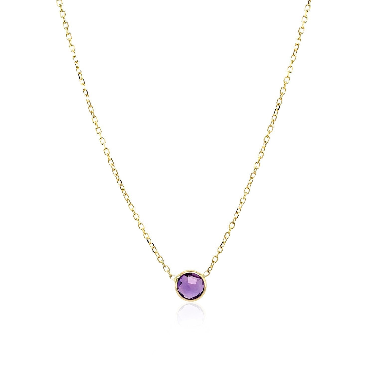 14k Yellow Gold 17 inch Necklace with Round Amethyst  DestGlow