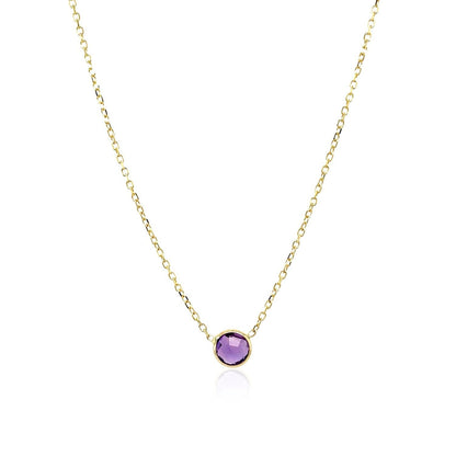 14k Yellow Gold 17 inch Necklace with Round Amethyst  DestGlow
