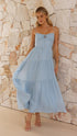 Women Clothing Sleeveless Splicing Sling Long Backless Lace up Large Swing Dress by Ragazza