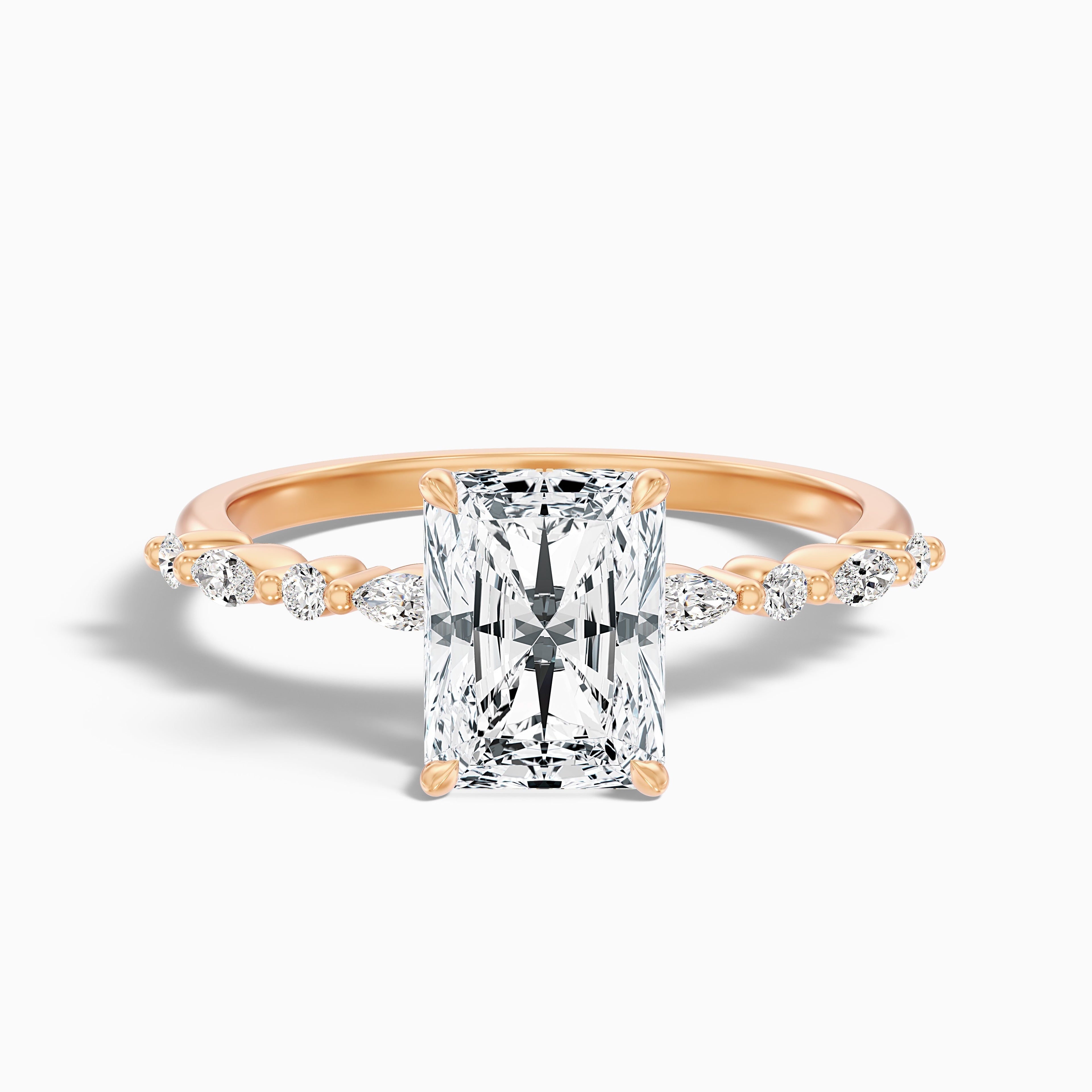 Erica 2 Carat Radiant With Side Stones and Hidden Halo Moissanite Engagement Ring in 14k White Gold  DestGlow